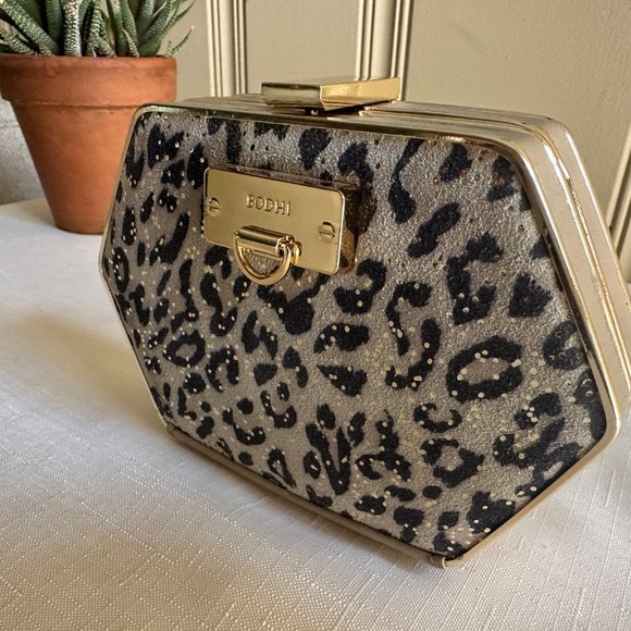 Bodhi Small Purse Clutch Leopard Print Gold Chain - Picture 2 of 7